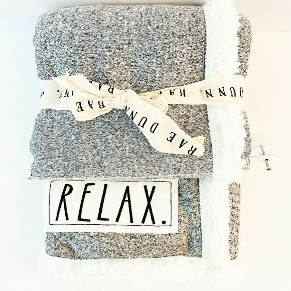 Rae Dunn Other - Rae Dunn "RELAX" Knit Sherpa Throw Patch Blanket